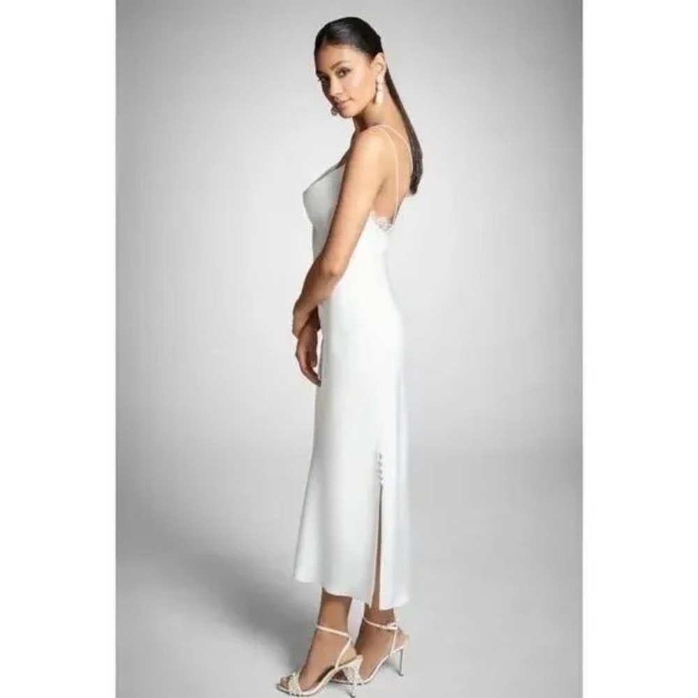 Sachin & Babi NEW Dylan Dress Cowl Neck Midi Slip Dress Ivory Button Slit Sz 4 - Picture 4 of 13